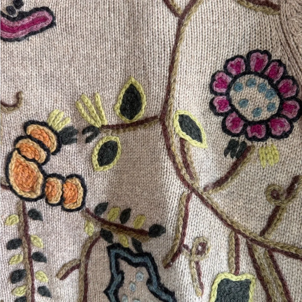 J Jill Cabin Core Embroidered Floral Wool Cardigan AOP Knit Woman’s Size Small - Picture 5 of 10